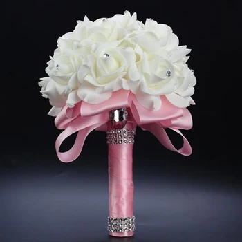 Nové Bridesmaid, Svadobné Kytice, Dekorácie Foamflowers Rose Svadobné Kytice Biely Satén Romantické Svadobné Kytice Kvetinový Nevesta