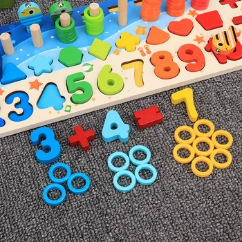 Dieťa Montessori Matematika, Hračky Pre Deti, Vzdelávacie Drevené Hračky 5 V 1 Rybolov Počítať Čísla Zodpovedajúce Digitálny Tvar, Triedenie Rada Hádaniek
