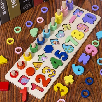 Dieťa Montessori Matematika, Hračky Pre Deti, Vzdelávacie Drevené Hračky 5 V 1 Rybolov Počítať Čísla Zodpovedajúce Digitálny Tvar, Triedenie Rada Hádaniek