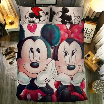 Disney Mickey Mouse, Minnie posteľné prádlo Nastaviť 3D animovaný Perinu Twin Set Plný Kráľovná Kráľ Dvojité Veľkosť Posteľná Bielizeň Pre Deti Dospelých