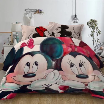 Disney Mickey Mouse, Minnie posteľné prádlo Nastaviť 3D animovaný Perinu Twin Set Plný Kráľovná Kráľ Dvojité Veľkosť Posteľná Bielizeň Pre Deti Dospelých