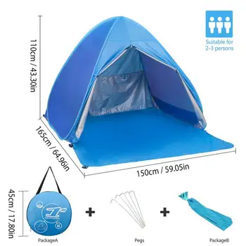 Prenosné Plážový Stan UV Ochrany Pop-up Camping Stan Slnku Útulok pre Outoors Stan pre 1-2 osoby