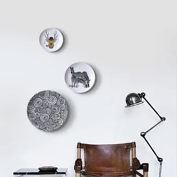Čierna a biela zvierat závesné keramické dosky nástenné dekoratívny tanier domova remesiel visí miestnosti dekorácie