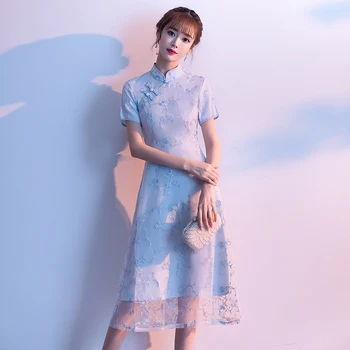 ženy roztomilý cheongsam výšivky šaty plus veľkosť S-5XL tuku XXL XXXL 3XL XXXXL 4XL 100 KG žena strany Elegantný Retro Čínske šaty