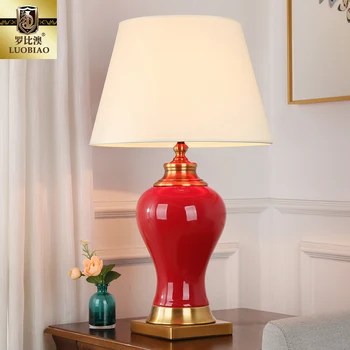 Doprava zadarmo Luxusné Moderné Čínske Červené Keramické Stolové Lampy pre Spálne Nočná Lampa Teplé Romantickú Svadbu Miestnosť, stolná Lampa
