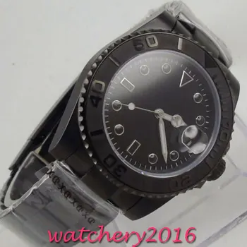 40 mm BLIGER black sterilné dial sapphire crystal PVD prípade automatické pánske hodinky