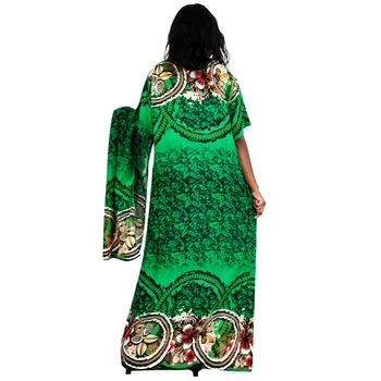 Zelená Vintage Oblečenie Na Jar Lady Bavlna Maxi Dlhé Šaty 2020 Nových Afrických Módne Ženy Krátke Rukávy Bežné Šaty