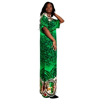 Zelená Vintage Oblečenie Na Jar Lady Bavlna Maxi Dlhé Šaty 2020 Nových Afrických Módne Ženy Krátke Rukávy Bežné Šaty