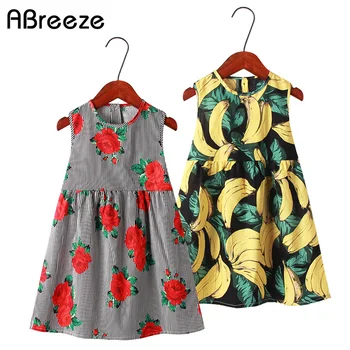 Nové letné dievčenské oblečenie šaty 2-11T pruhované tlač bez rukávov šaty pre dievčatá bavlna podkolienok deti vesta šaty