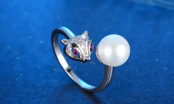 Nový príchod módne shell perlou malý fox design 925 sterling silver dámy'adjustable prstene, šperky darček drop shipping