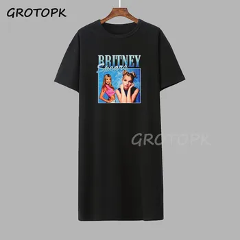 Britney Spears Krásne Fotografie dámske Čierne tričko Šaty Japonsko Harajuk T-shirt Šaty pre Ženy Krátke Letné Šaty Žena