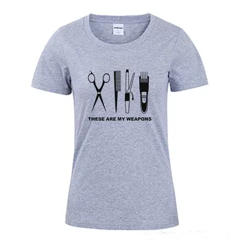 Holič T Shirt Ženy Krátky Rukáv O-Krku Bavlna Kaderníctvo Zbraň T-shirt Dievčatá, Žena, nožnice Oblečenie, Topy Bežné Plus Veľkosť