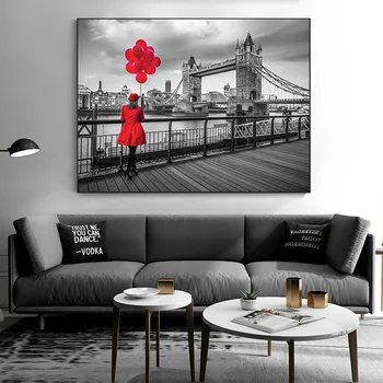 Čierna A Červená London Bridge Moderné olejomaľba na Plátne Cuadros Plagáty a Vytlačí Škandinávskych Stenu Obrázok pre Obývacia Izba