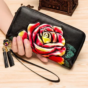 Flroal originálne kožené kabelky ženy dlhé ženy peňaženky veľkú kapacitu dámske kožené peňaženky dvojité zips spojka peňaženky
