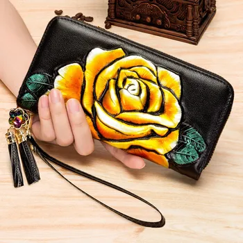 Flroal originálne kožené kabelky ženy dlhé ženy peňaženky veľkú kapacitu dámske kožené peňaženky dvojité zips spojka peňaženky