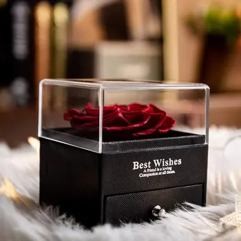 Rose Šperky Box Akryl Šperky Balenie Box Náhrdelník Prsteň Večného Kvet Políčko Darček K Narodeninám Box Red Rose Darčeka Valentines Day