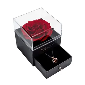 Rose Šperky Box Akryl Šperky Balenie Box Náhrdelník Prsteň Večného Kvet Políčko Darček K Narodeninám Box Red Rose Darčeka Valentines Day