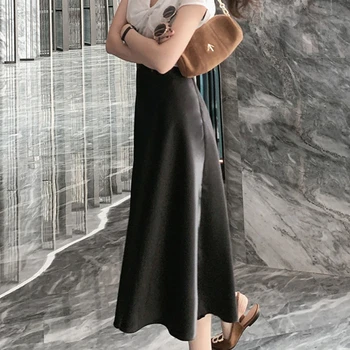 Letné Hodváb Midi Sukne Dámske Kórejský Anglicko Štýl Dot Satin Office Lady Jednoduché Sukne Black Plus Veľkosť Sukne