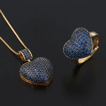 FXLRY Elegantný Tvar Srdca Spevnené Micro Multicolor Zirconia Krúžky Prívesok, Náhrdelníky, Módne Šperky Sady Pre Ženy Šperky