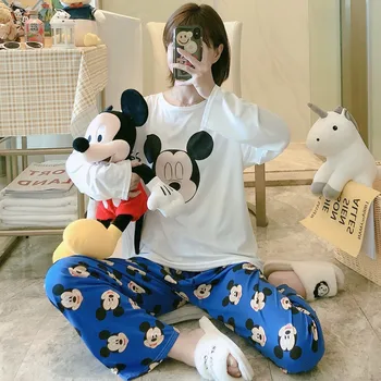 2ks/set Disney Mickey Ženy Pyžamo Koberčeky Sladkých Dievčat, Mäkké Bavlnené oblečenie pre voľný čas Krásne Voľný čas Tlače Domov Vyhovovali Sleepwear Oblečenie