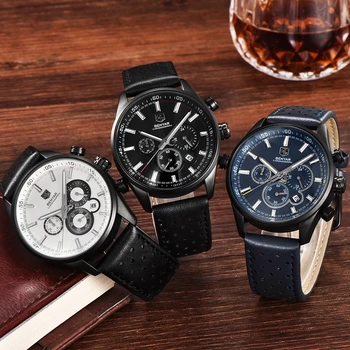 Pánske hodinky fashion top značky luxusné Náramkové hodinky BENYAR mužov nepremokavé kožené chronograf mužov šport hodiny Relogio Masculino