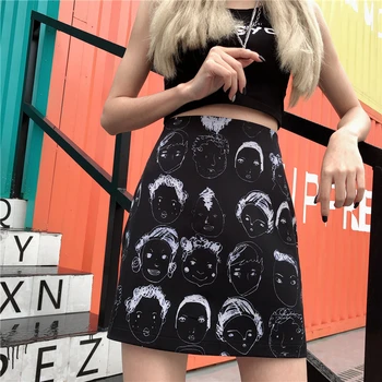 Dievčatá Komické Tvár Tlač Priedušná textílie, kompaktný dizajn, vysoký pás A-line sukne pre opakované nosenie, s pevne Mini Sukne Hot