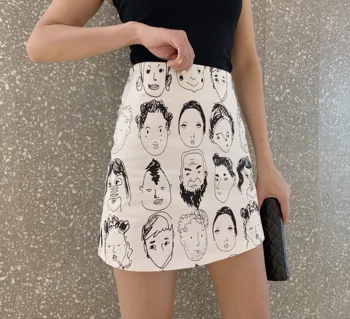 Dievčatá Komické Tvár Tlač Priedušná textílie, kompaktný dizajn, vysoký pás A-line sukne pre opakované nosenie, s pevne Mini Sukne Hot