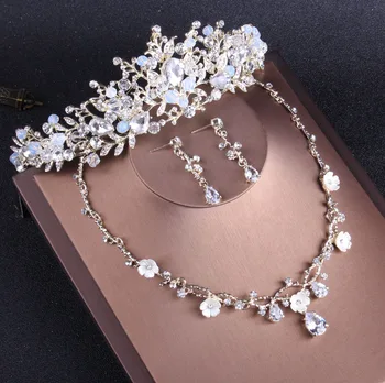 Luxusné crystal ručné tiara náušnice, náhrdelníky sady šperkov nevesty zapojenie strana svadobné doplnky do vlasov veľkoobchod
