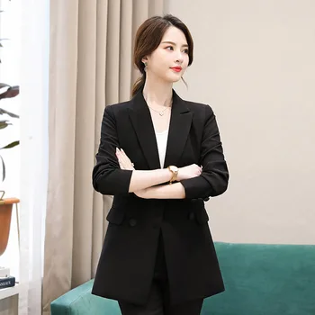 Dámy Business Bežné Vyhovovali Saká a Blejzre Solid Black Red kórejský Úrad Dvojité Breasted Sako Ženy