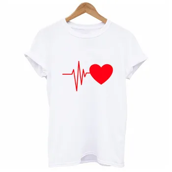 2019 Ženy T-shirts Módny Krásne Srdce Tlače Krátky Rukáv T-shirt Harajuku Čierna Biela Žena T-shirt Streetwear Topy @30Feb 5