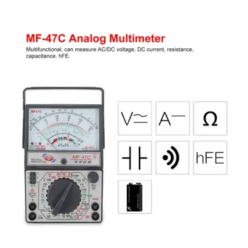 MF-47C Analógový Multimeter DC/AC Napätie Prúd Meter Infračervená Detekcia Ručné hFE Tester Multitester Bzučiak Test Batérie