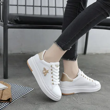 Biele Topánky Ženy Tenisky na Platforme Zapatos De Mujer Módne Drahokamu Chaussures Femme Bee Lady Footware Patchwork ST351
