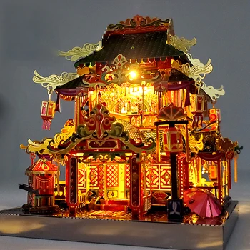 Diy Doll House Zhonghua Ulici Série Metal Mozaiky Čínsky Architektonický Model Jingwumen Hodváb A Satén Shop