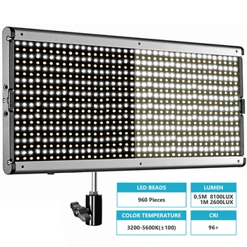 Neewer Advanced 2.4 G 960 LED Video Svetlo s Barndoor, Stmievateľné Bi-Color LED Panel s LCD Obrazovkou a 2,4 G Bezdrôtové Diaľkové