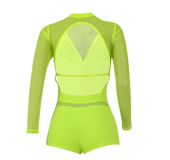 Beyprern Nové Elegantné Neon Zelená Sexy Jumpsuit Remienky Letné Dámske Backless Sieťovina Bodycon Playsuit Noc Trakmi, Veľkoobchod