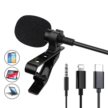 Mikrofón Clip-on Lavalier Golier, Kravatu 3,5 mm Lightning TypeC Mini Audio Mic pre systém ios, Android Mobilný Telefón, Notebook, Tablet Nahrávanie