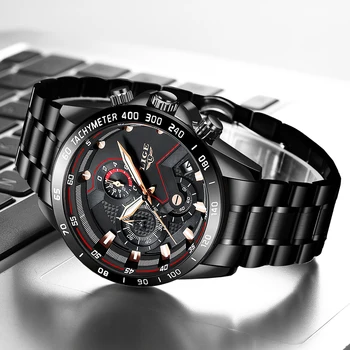 2020 LIGE Módne Pánske Hodinky z Nerezovej Ocele Top Značky Luxusný Športový Chronograf Quartz Hodinky Mužov Black Watch Relogio Masculino