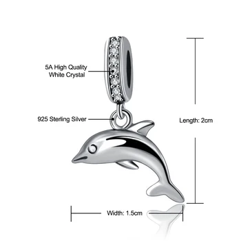 Autentické 925 Sterling Silver Perličiek Hravé Dolphin Prívesok Crystal Tichom Kúzlo Fit Originálne Náramky DIY Prívesky, Šperky
