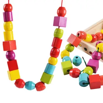 Geometrický Tvar, Drevené Sťahovacie Korálky Deti Montessori Bloky Threading Vzdelávacie Hračka Darček pre Deti