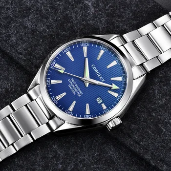 Luxusné značky Corgeut 41mm mužov, hodiny, kožené kalendár Miyota Automatické relogio masculino modrá Dial Zafírové Sklo muži hodinky