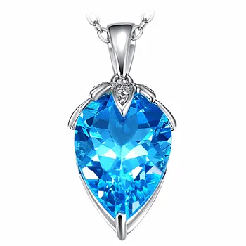 Móda modré crystal akvamarín topaz drahokamy prívesok náhrdelníky pre ženy diamanty biele zlato strieborná farba šperky bijoux darček