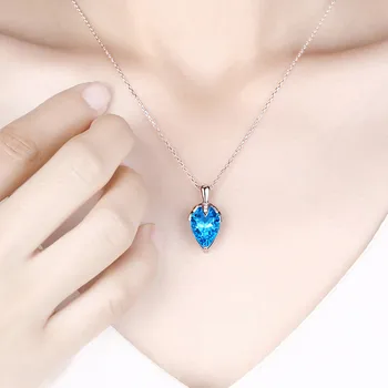 Móda modré crystal akvamarín topaz drahokamy prívesok náhrdelníky pre ženy diamanty biele zlato strieborná farba šperky bijoux darček