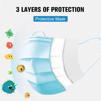 200 Ks Modrá Jednorazové Masku na Tvár 3-vrstvový Filter Proti Prachu Non-tkané Meltblown Strmeň Priedušná Úst Maska pre Dospelých Mascarillas