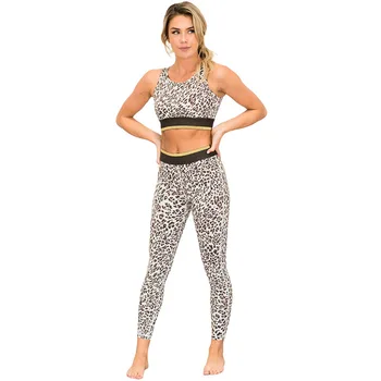 Nový Športový Oblek, Ženy, Športové Dva Dielna Sada Beží Fitness Cvičenie Vyhovuje Leopard Tlač Cvičenie Jogy Legíny