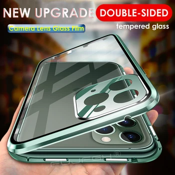 Kovové Magnetické Adsorpcie Telefón puzdro Pre iPhone 11 Pro XS Max Obojstranný Tvrdeného Skla Kryt Pre iPhone 7 8 6 6 XR Plus