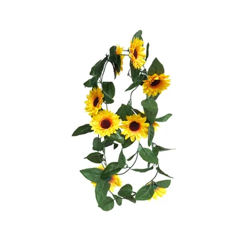 Umelé Slnečnice Garland Umelé Kvety, Veniec Zelené Listy Hodváb Slnečnice Ivy Viniča pre Svadobné Party Tabuľka Domova