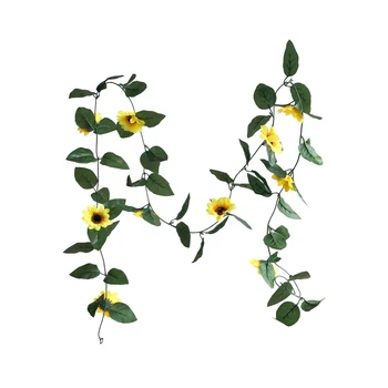 Umelé Slnečnice Garland Umelé Kvety, Veniec Zelené Listy Hodváb Slnečnice Ivy Viniča pre Svadobné Party Tabuľka Domova