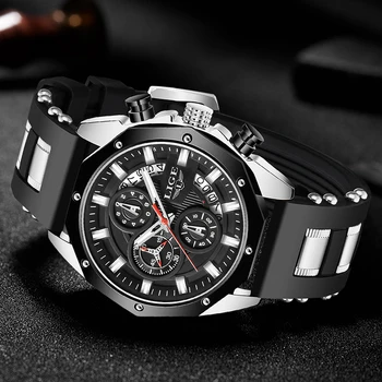 2020 LIGE Sport Chronograf pánske Hodinky Kožený pás Náramkové hodinky Veľké Dial Quartz Hodinky s Svetelné Ukazovatele Relogio Masculino