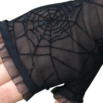 Pavučina opaľovací krém rukavice halloween dekorácie, dress up party rekvizity výkon rukavice pol prsta gázy rukavice