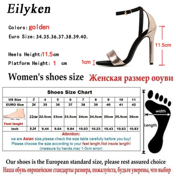 Eilyken 2021 Nové Módne Bodce High-náklon Členok Popruh Sandále Sexy PU Kožené Típat prst Sexy Gold, Svadobné topánky Sandále